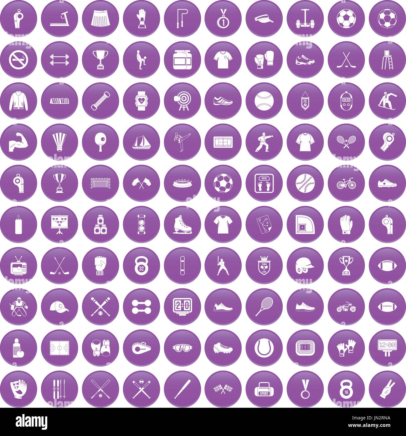 100 athlete icons set purple Stock Vector