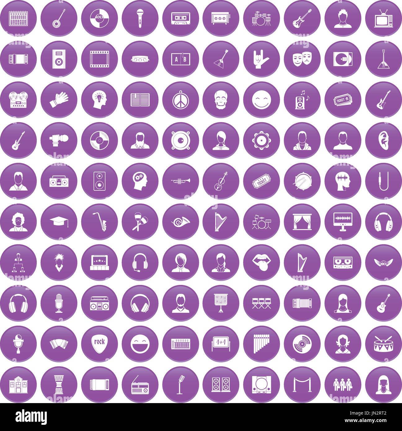 100 audience icons set purple Stock Vector