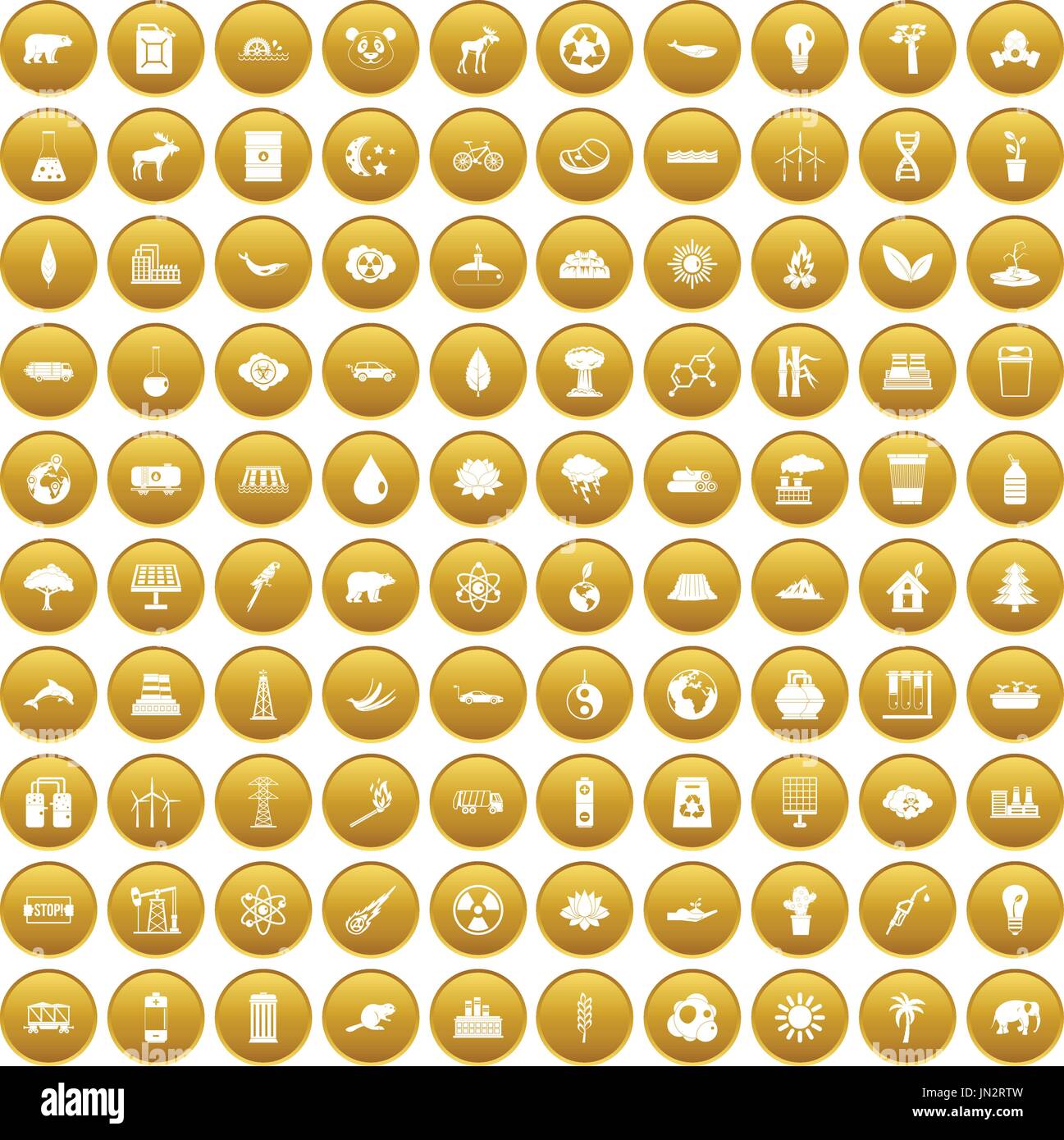100 eco icons set gold Stock Vector