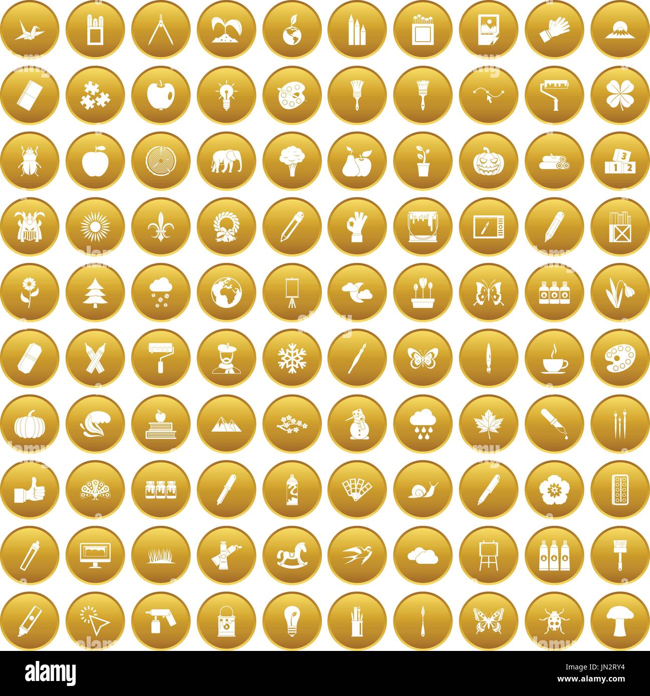 100 eco design icons set gold Stock Vector