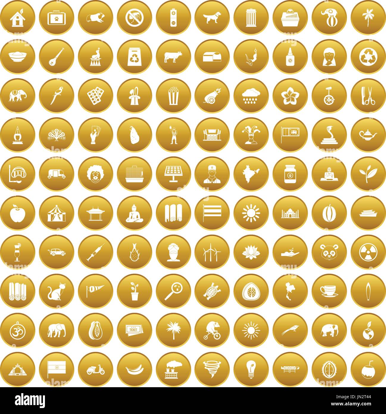 100 elephant icons set gold Stock Vector