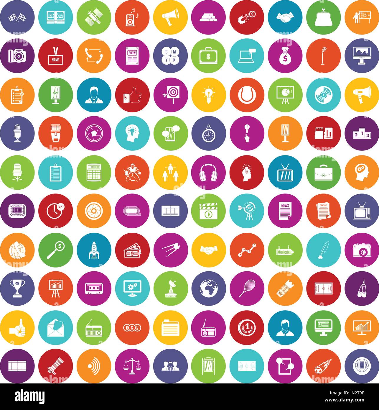 100 media icons set color Stock Vector