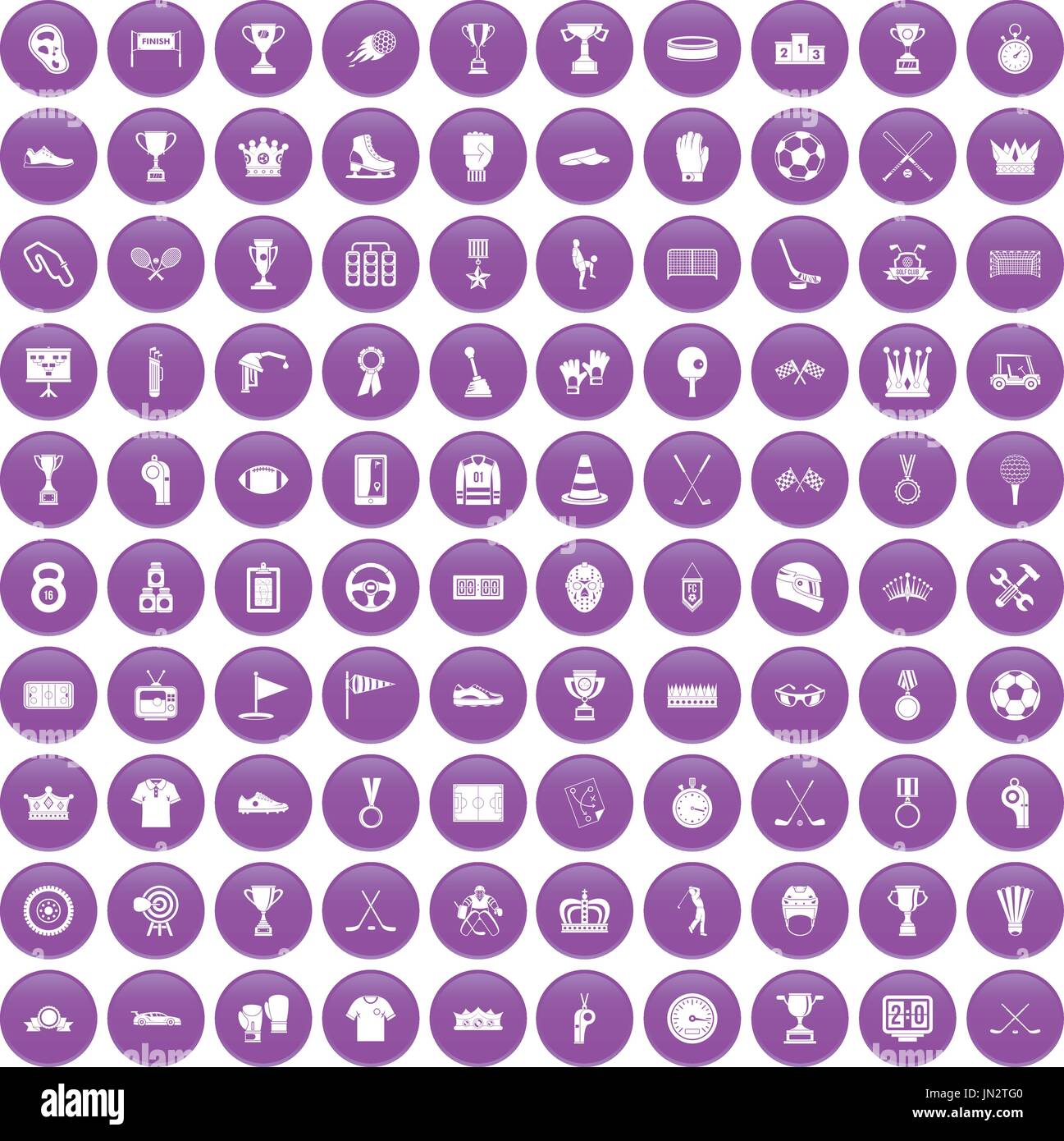 100 awards icons set purple Stock Vector