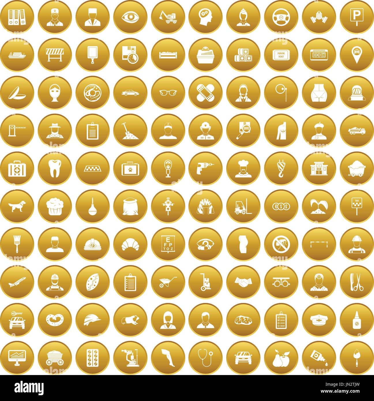 100 favorite work icons set gold Stock Vector