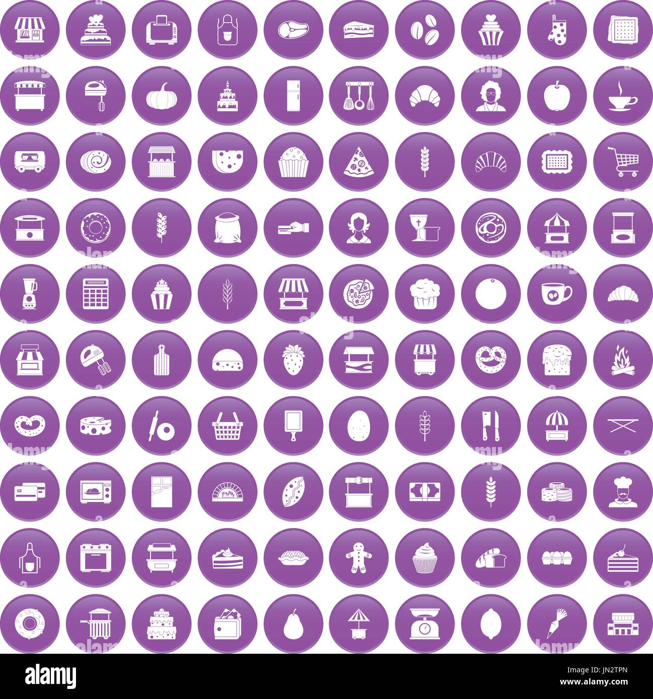 100 bakery icons set purple Stock Vector