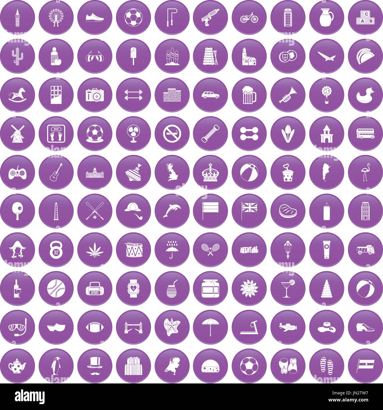 100 ball icons set purple Stock Vector
