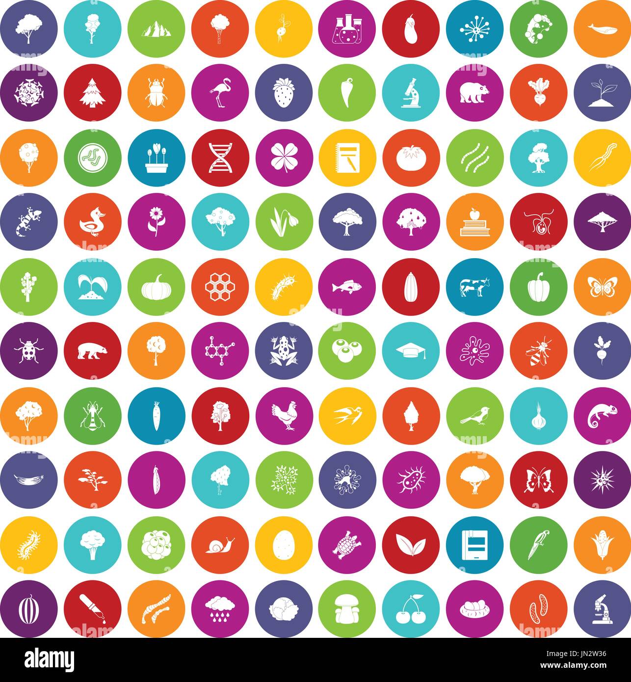 100 microbiology icons set color Stock Vector