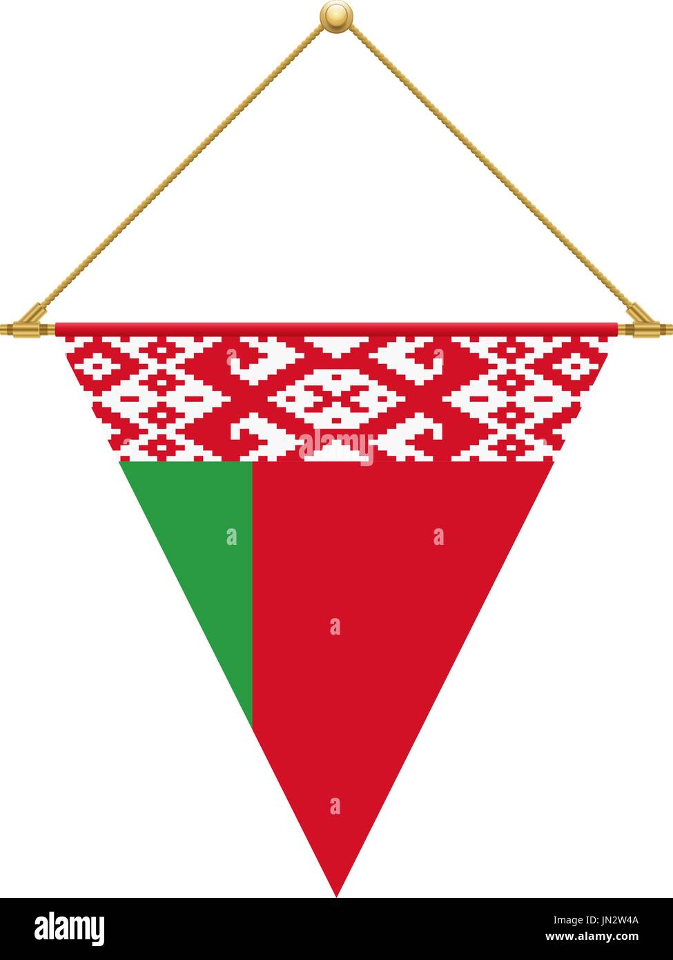 Flag design. Belarus triangle flag hanging. Isolated template for your designs. Vector illustration. Stock Vector