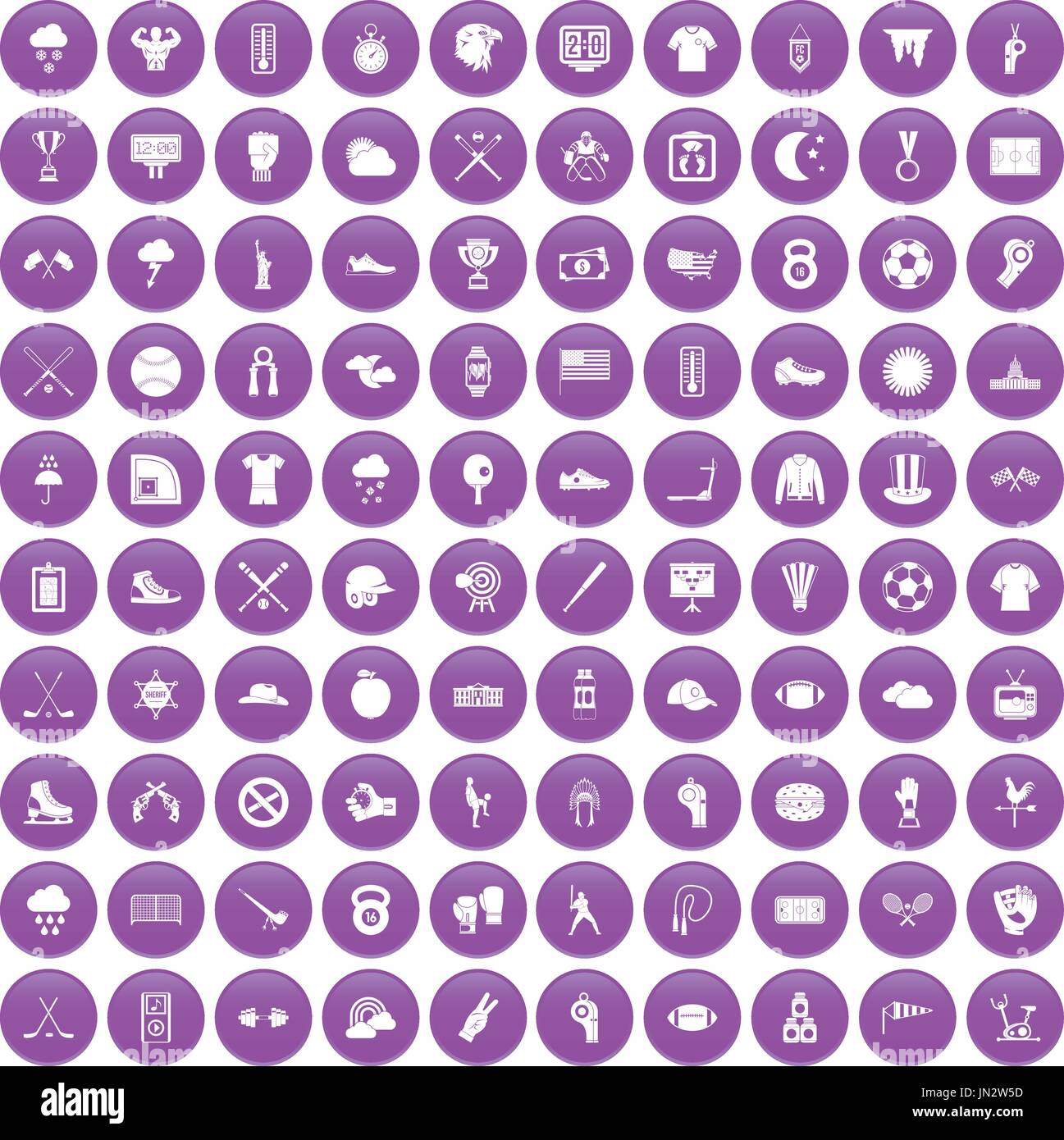 100 baseball icons set purple Stock Vector