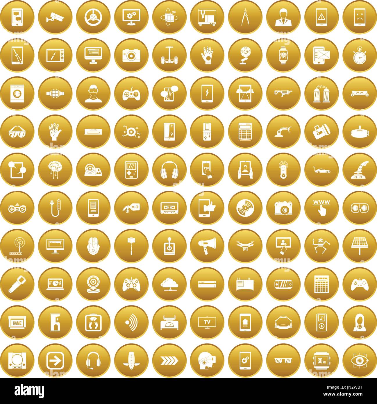 100 gadget icons set gold Stock Vector