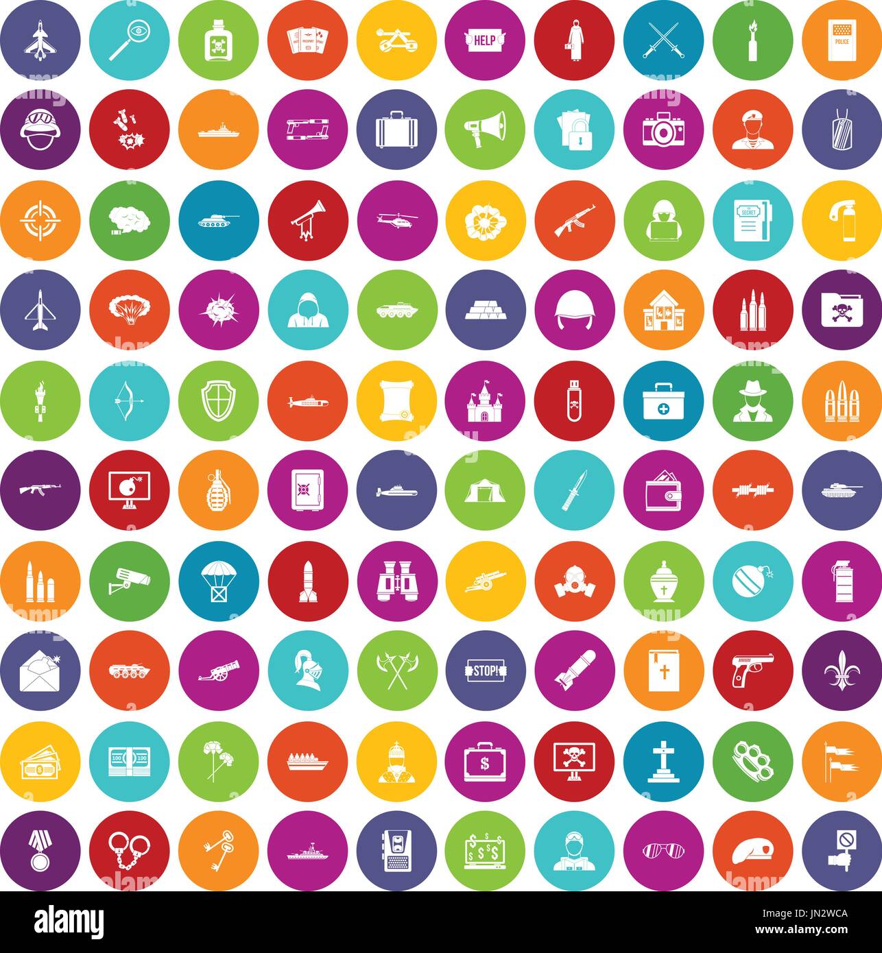 100 military icons set color Stock Vector