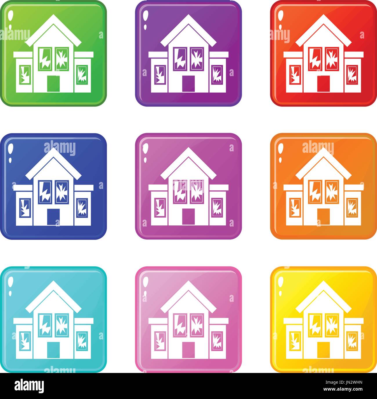 House with broken windows set 9 Stock Vector