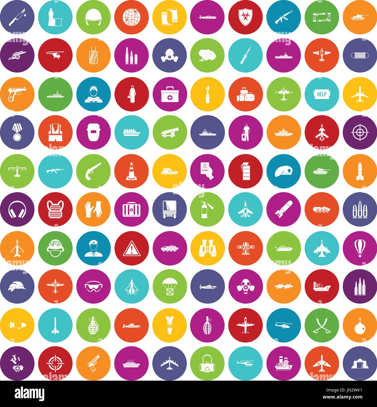 100 military resources icons set color Stock Vector