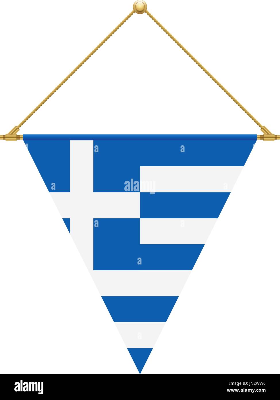 Flag design. Greek triangle flag hanging. Isolated template for your