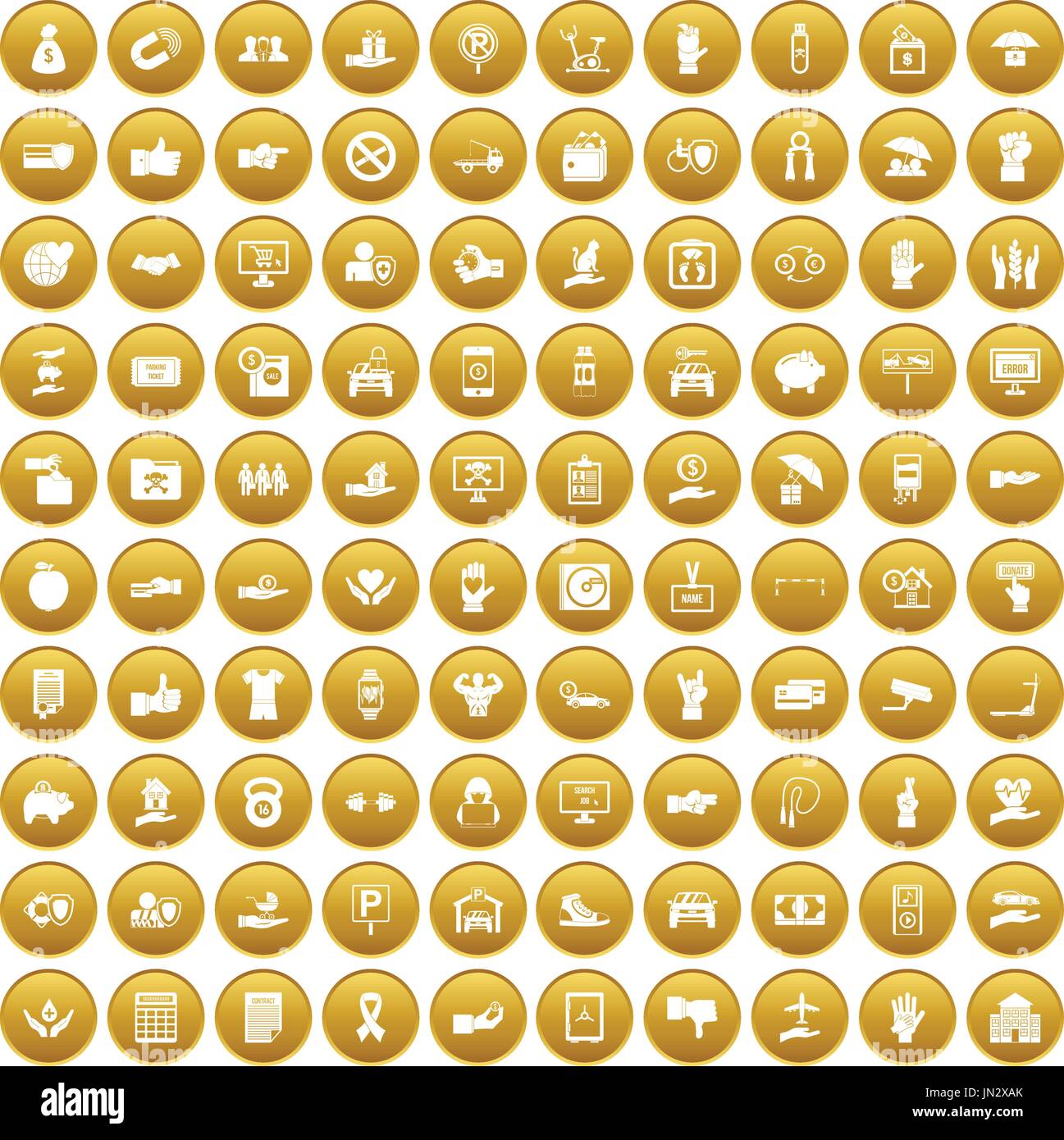 100 hand icons set gold Stock Vector