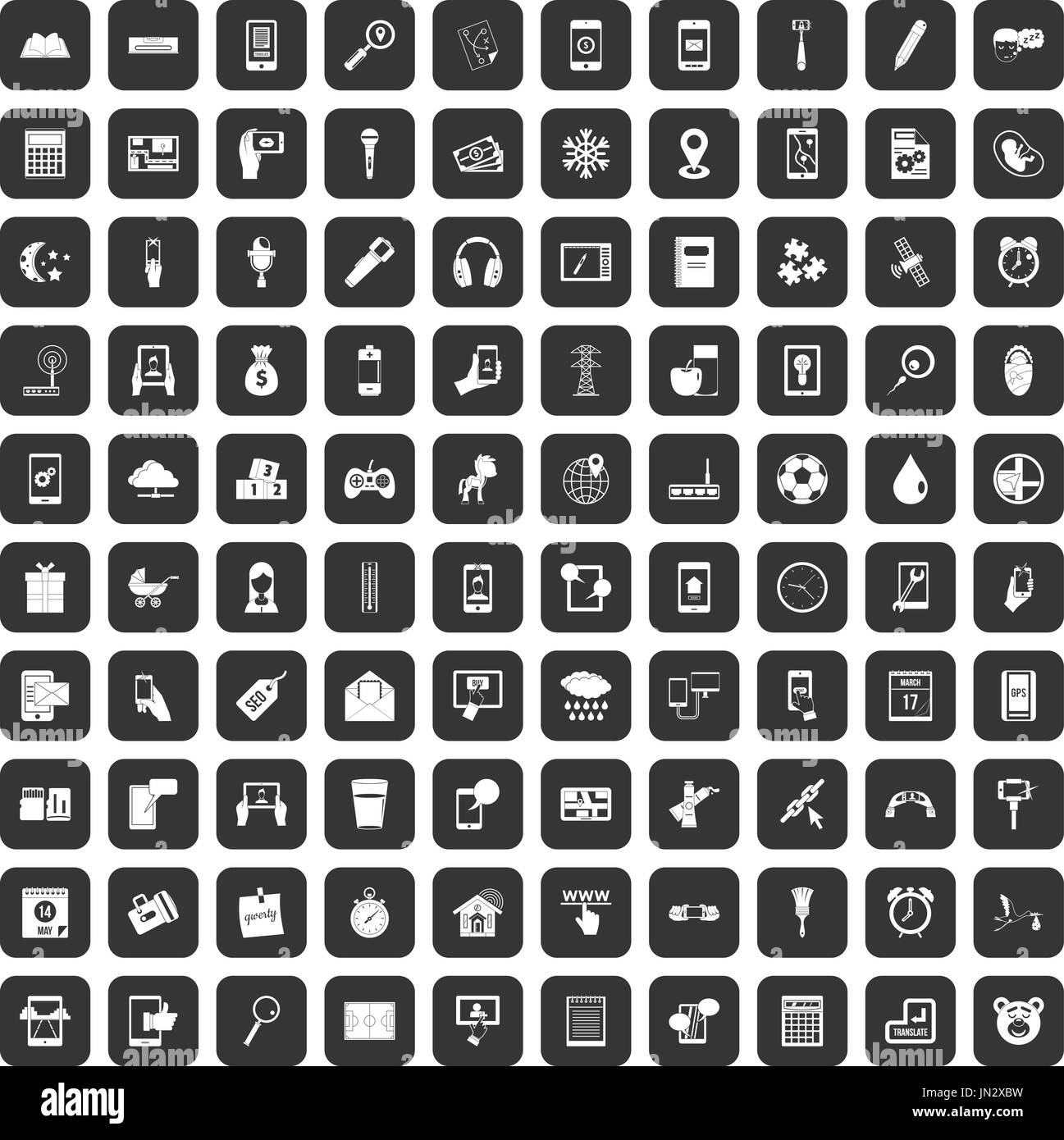 100 Mobile App Icons Set Black Stock Vector Image Art Alamy