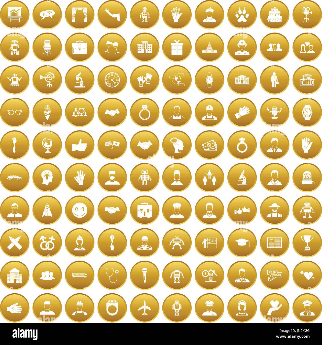 100 handshake icons set gold Stock Vector