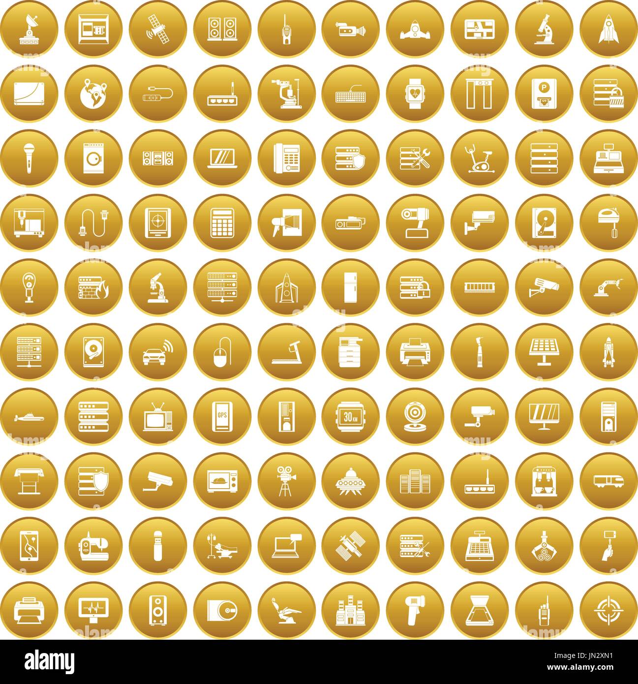 100 hardware icons set gold Stock Vector