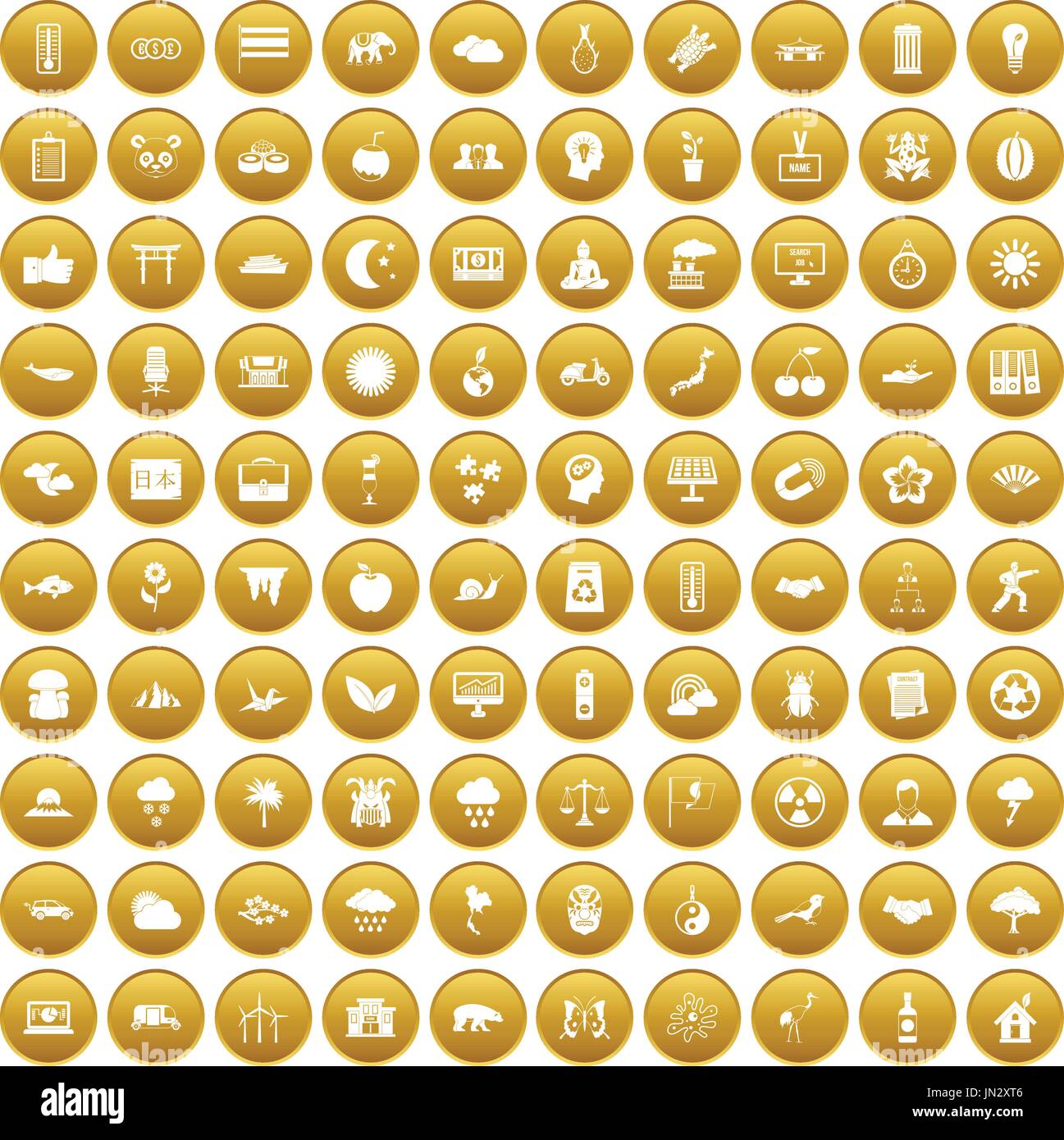 100 harmony icons set gold Stock Vector