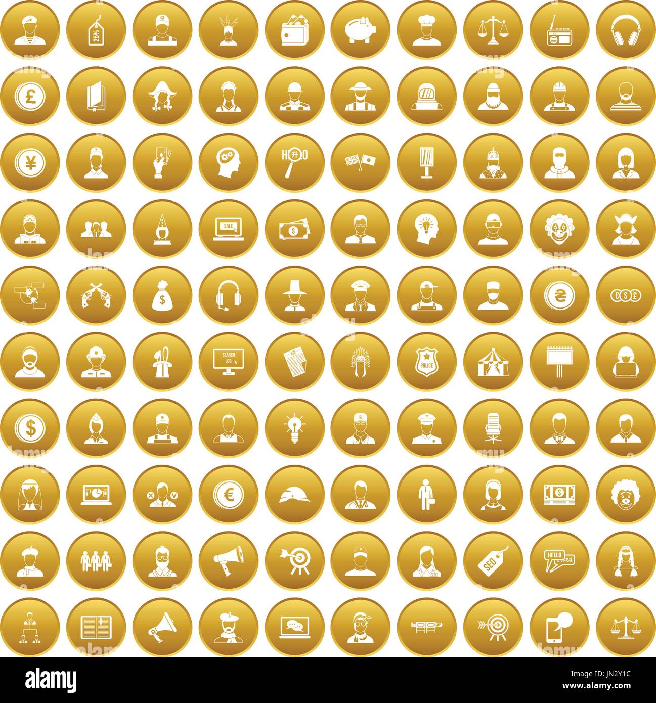 100 headhunter icons set gold Stock Vector