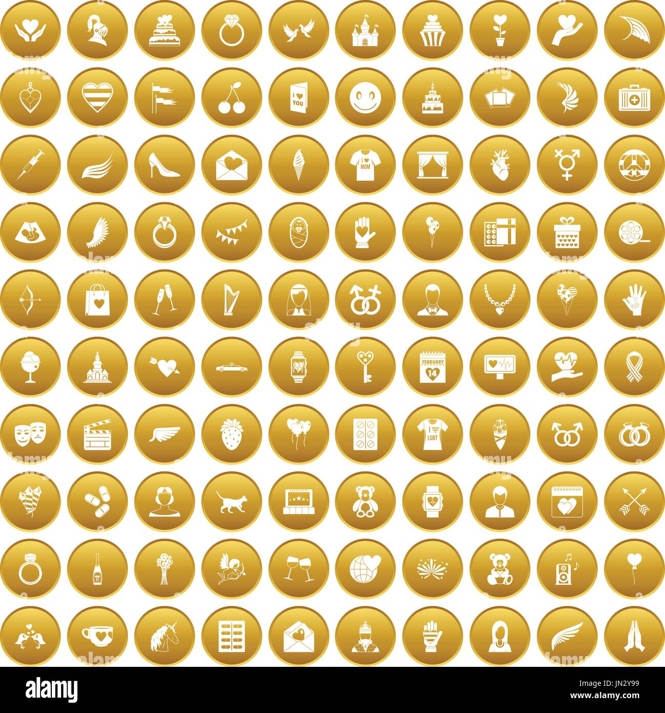 100 heart icons set gold Stock Vector