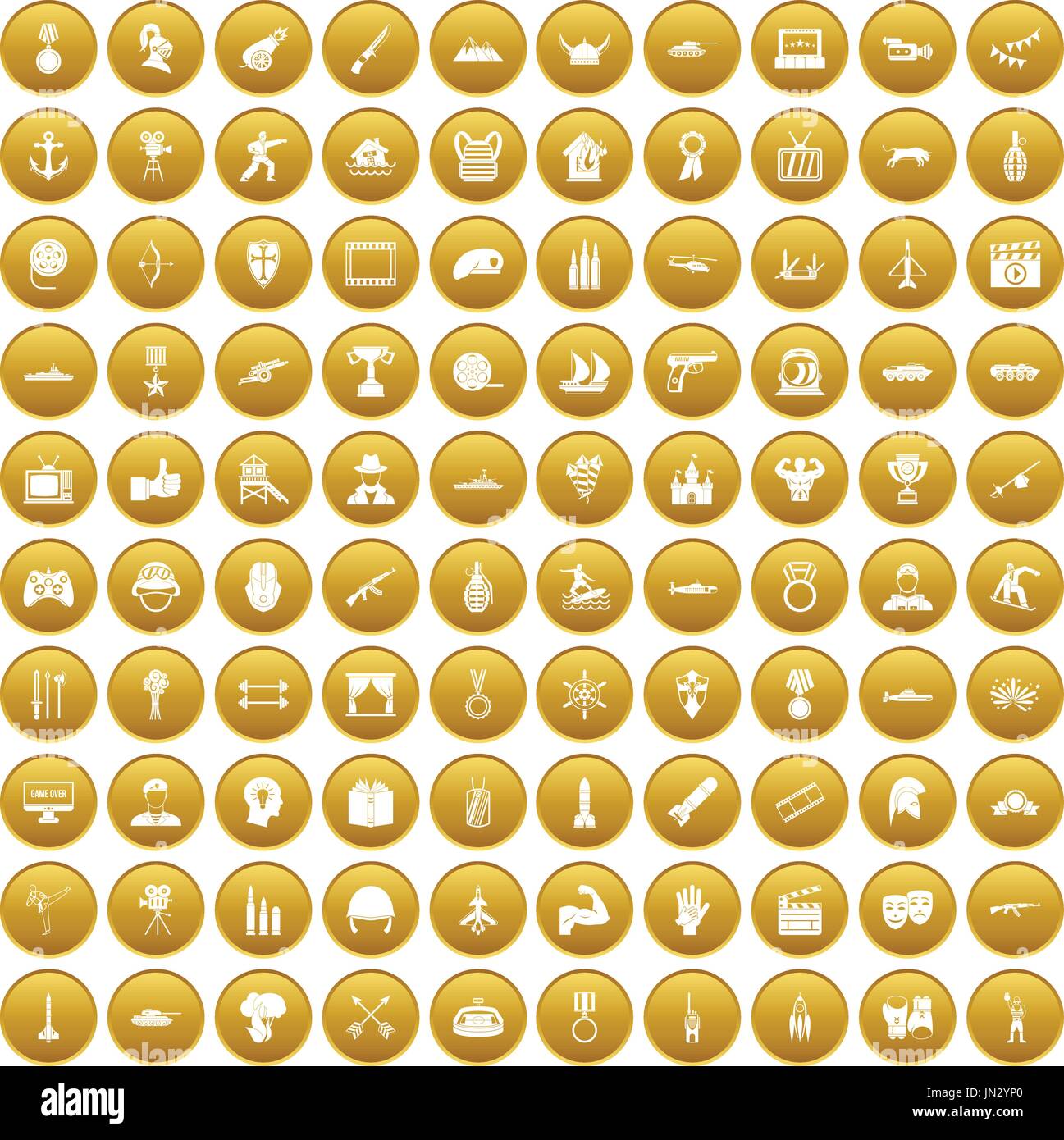 100 hero icons set gold Stock Vector