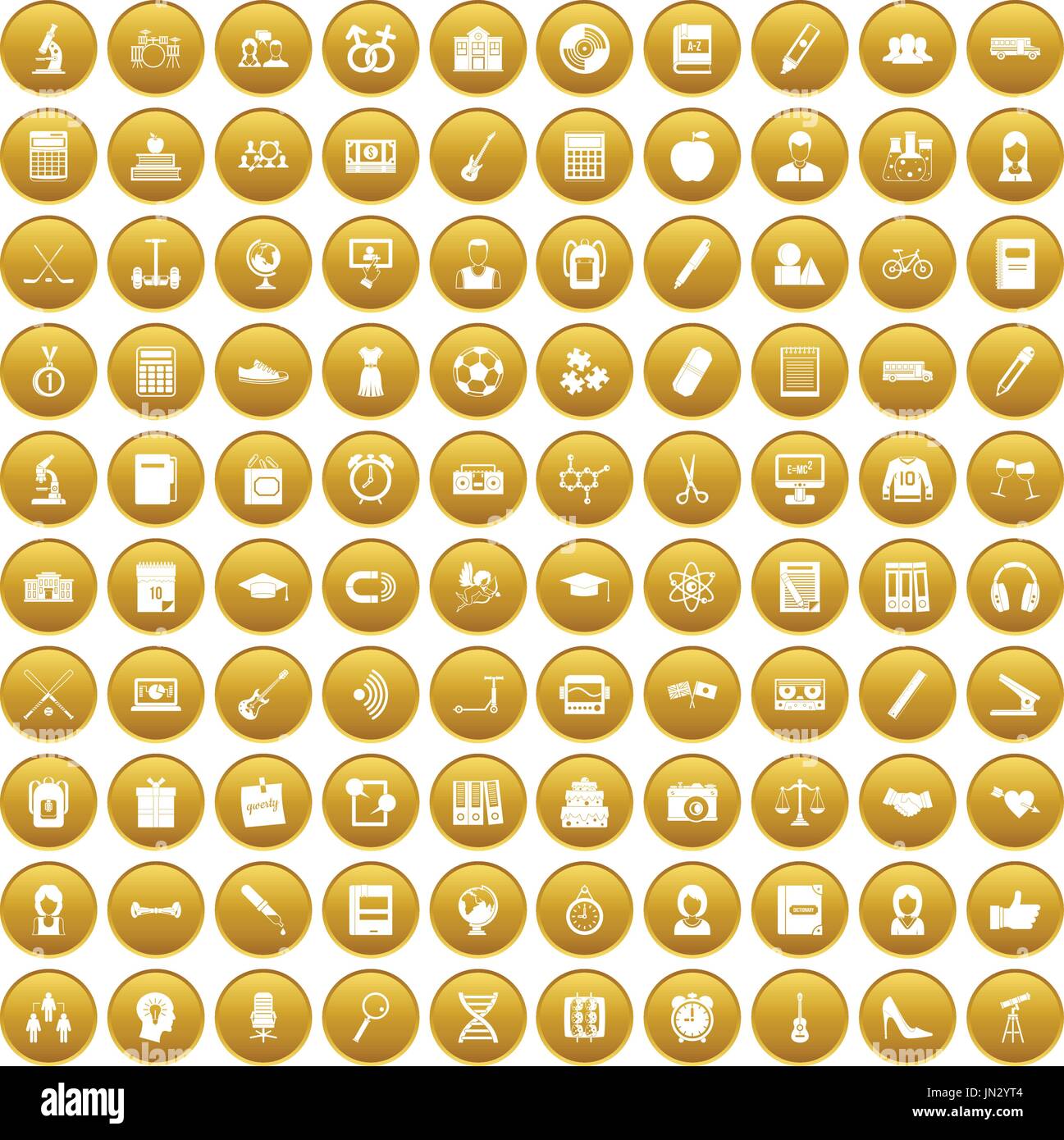 100 hi-school icons set gold Stock Vector