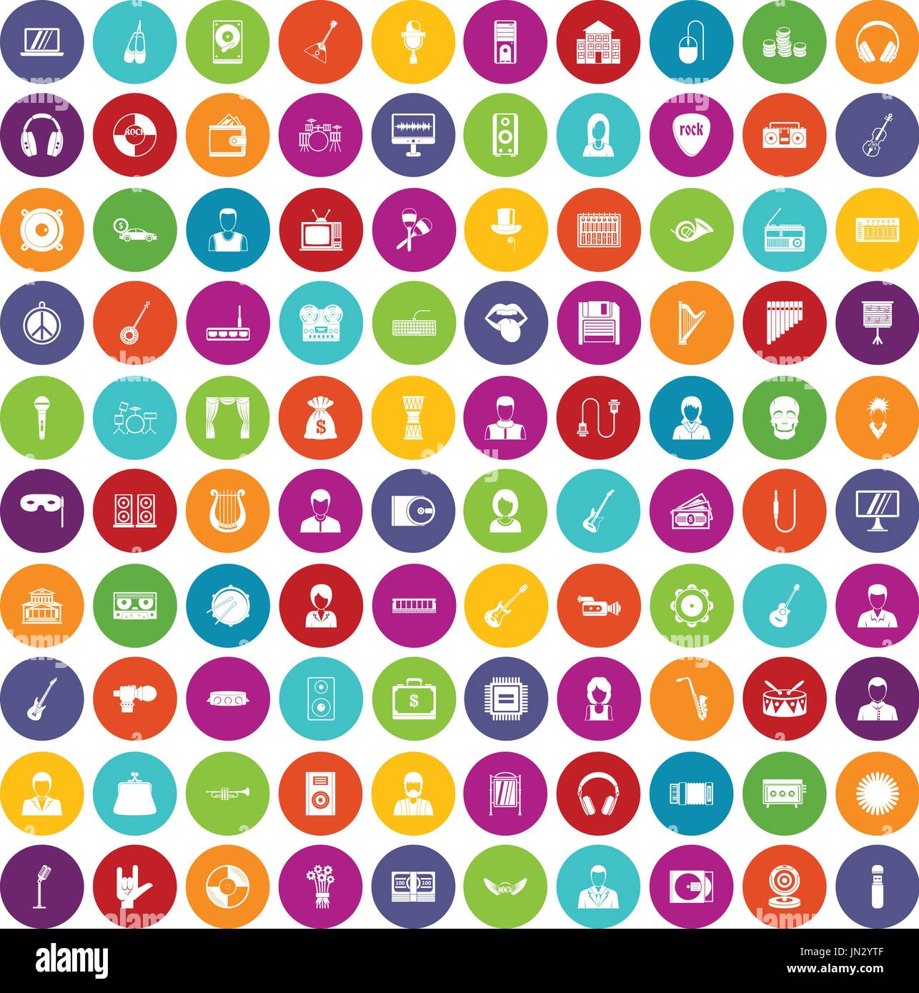 100 music icons set color Stock Vector