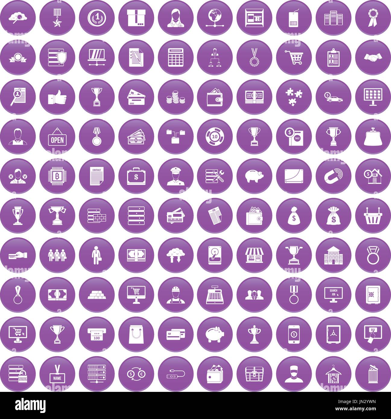 100 business icons set purple Stock Vector