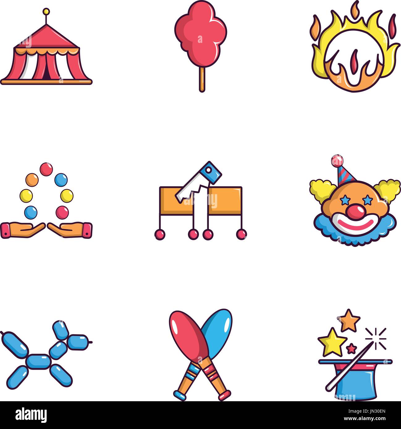 Circus icons set, flat style Stock Vector