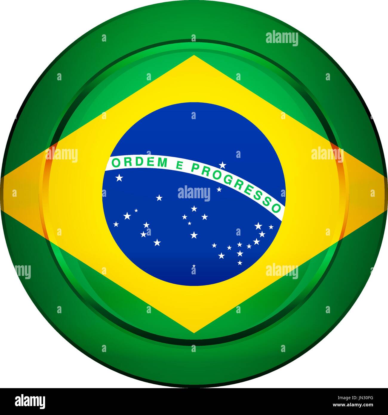 Flag button design. Brazilian flag on the round button. Isolated template for your designs. Vector illustration. Stock Vector