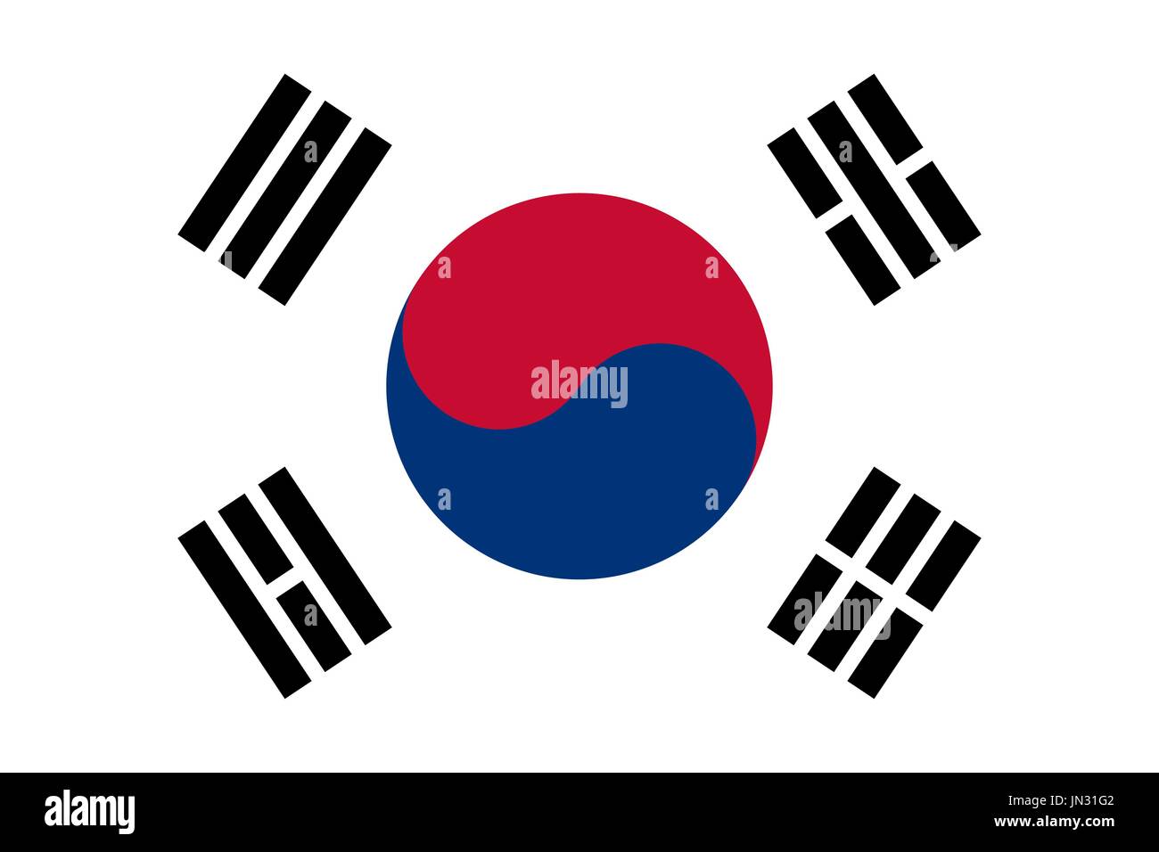 Flag design. South Korean flag on the white background, isolated flat layout for your designs. Vector illustration. Stock Vector