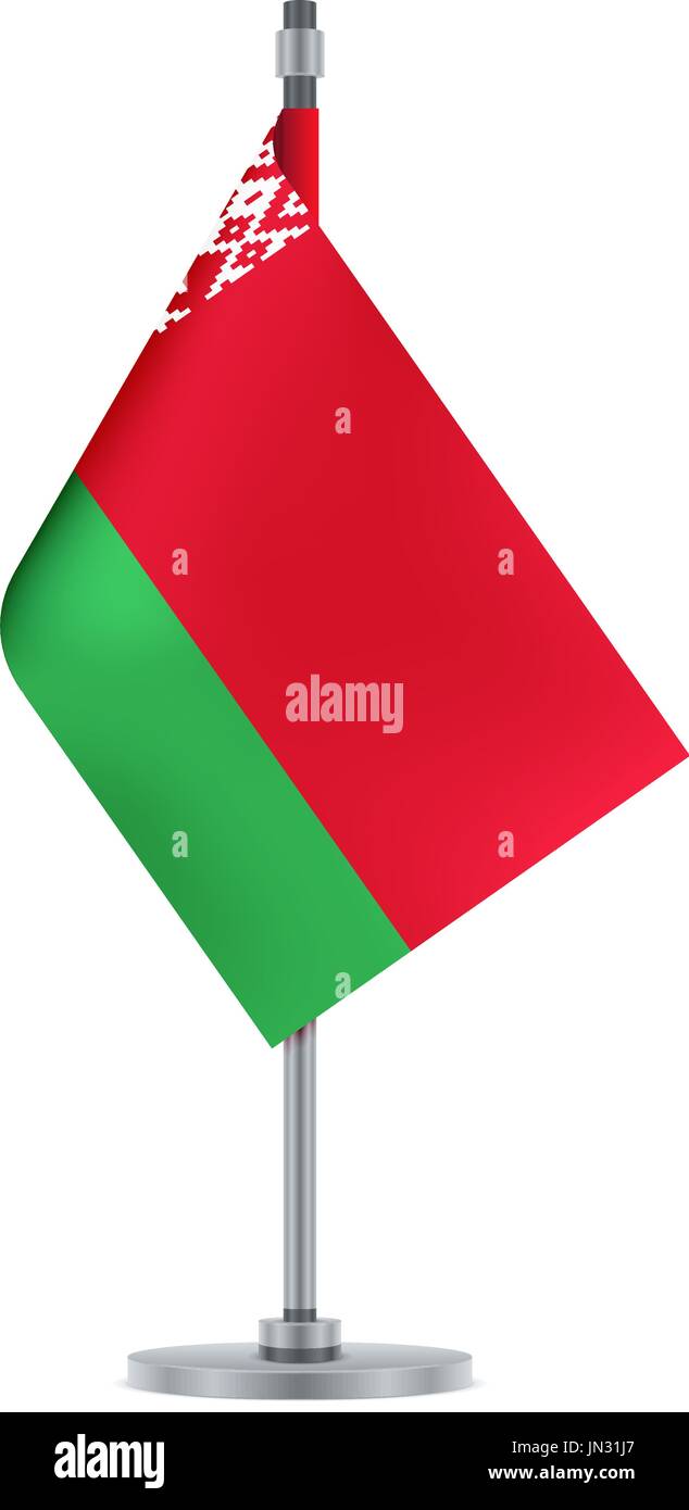 Flag design. Belarus flag hanging on the metallic pole. Isolated template for your designs. Vector illustration. Stock Vector