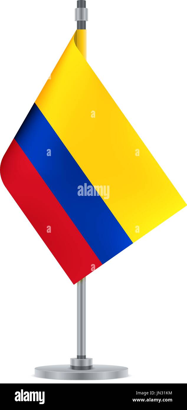 Flag design. Colombian flag hanging on the metallic pole. Isolated template for your designs. Vector illustration. Stock Vector