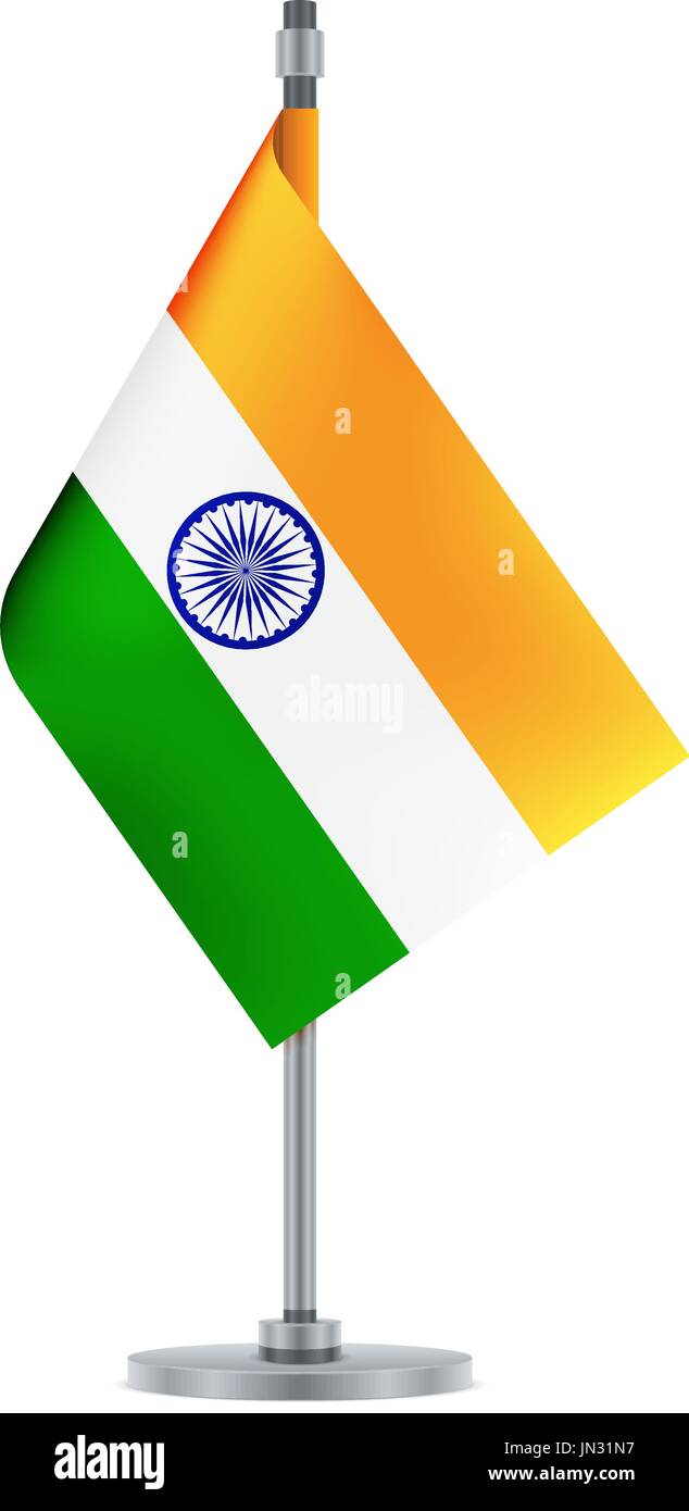 Flag design. Indian flag hanging on the metallic pole. Isolated template for your designs. Vector illustration. Stock Vector
