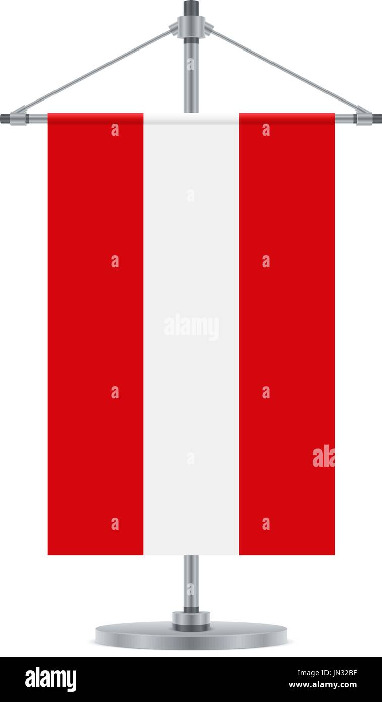 Flag design. Austrian flag on the metallic cross pole. Isolated template for your designs. Vector illustration. Stock Vector