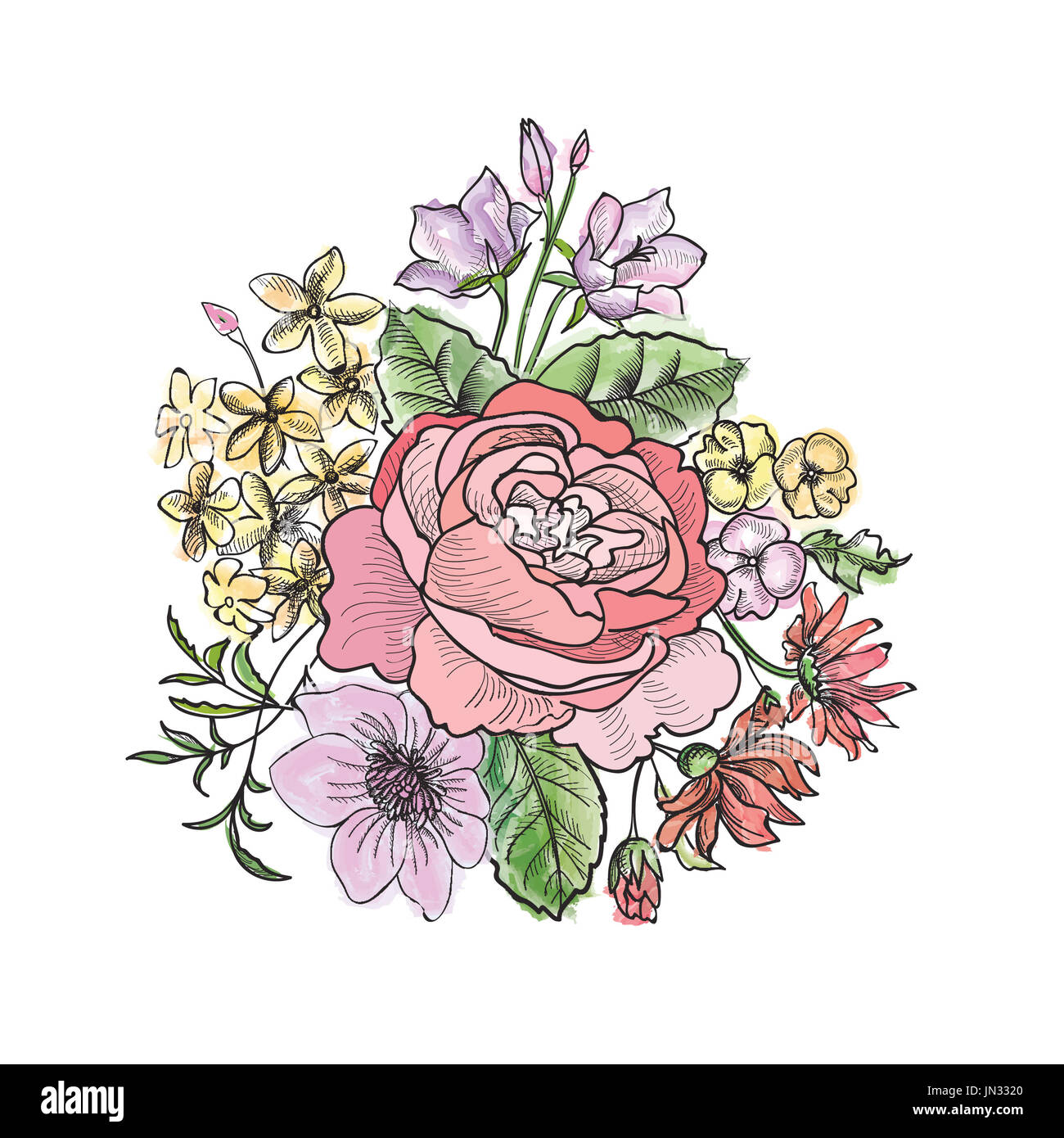 Flower bouquet. Floral watercolor frame Stock Photo - Alamy