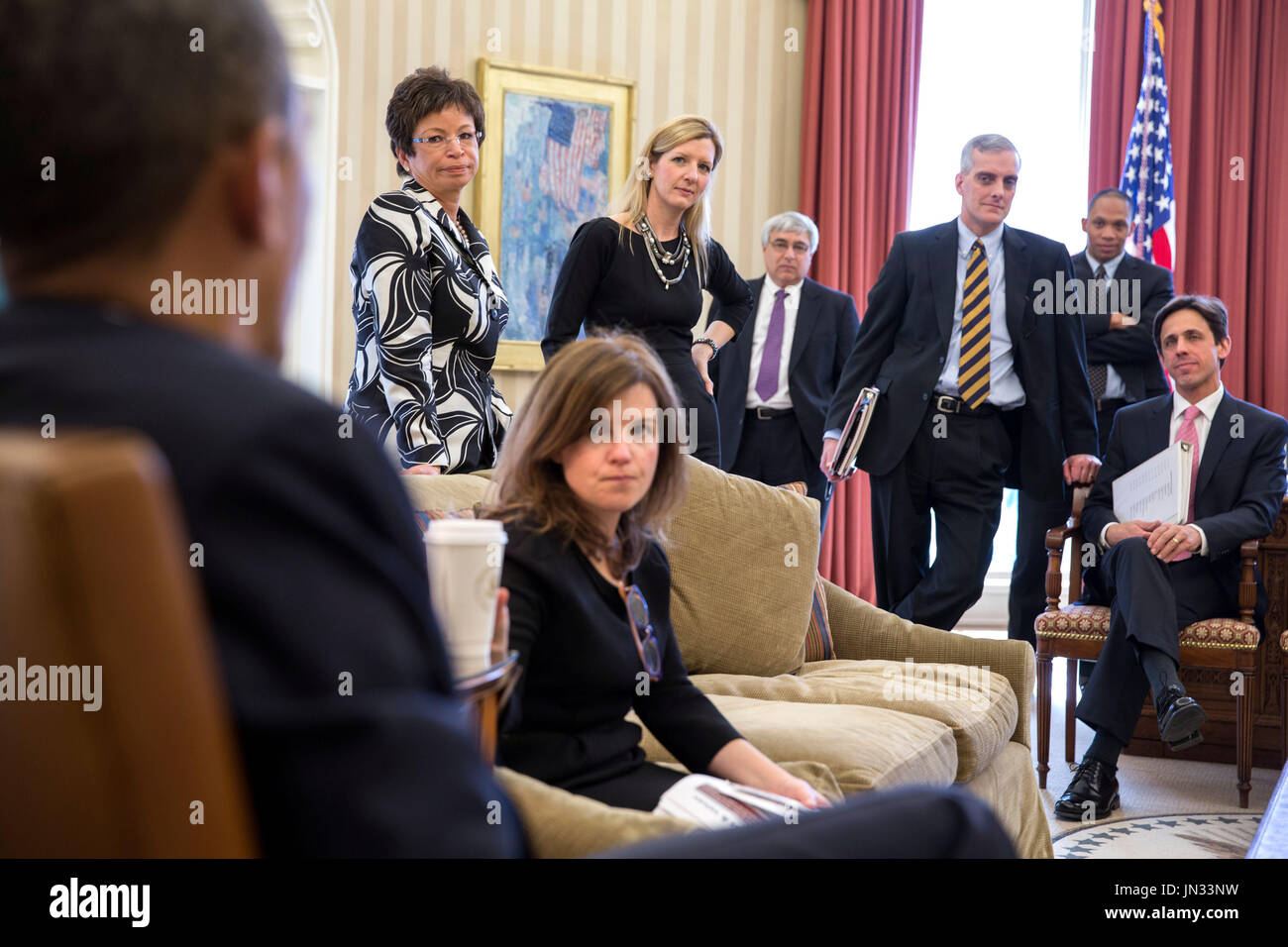 United States President Barack Obama meets with senior advisors in the ...