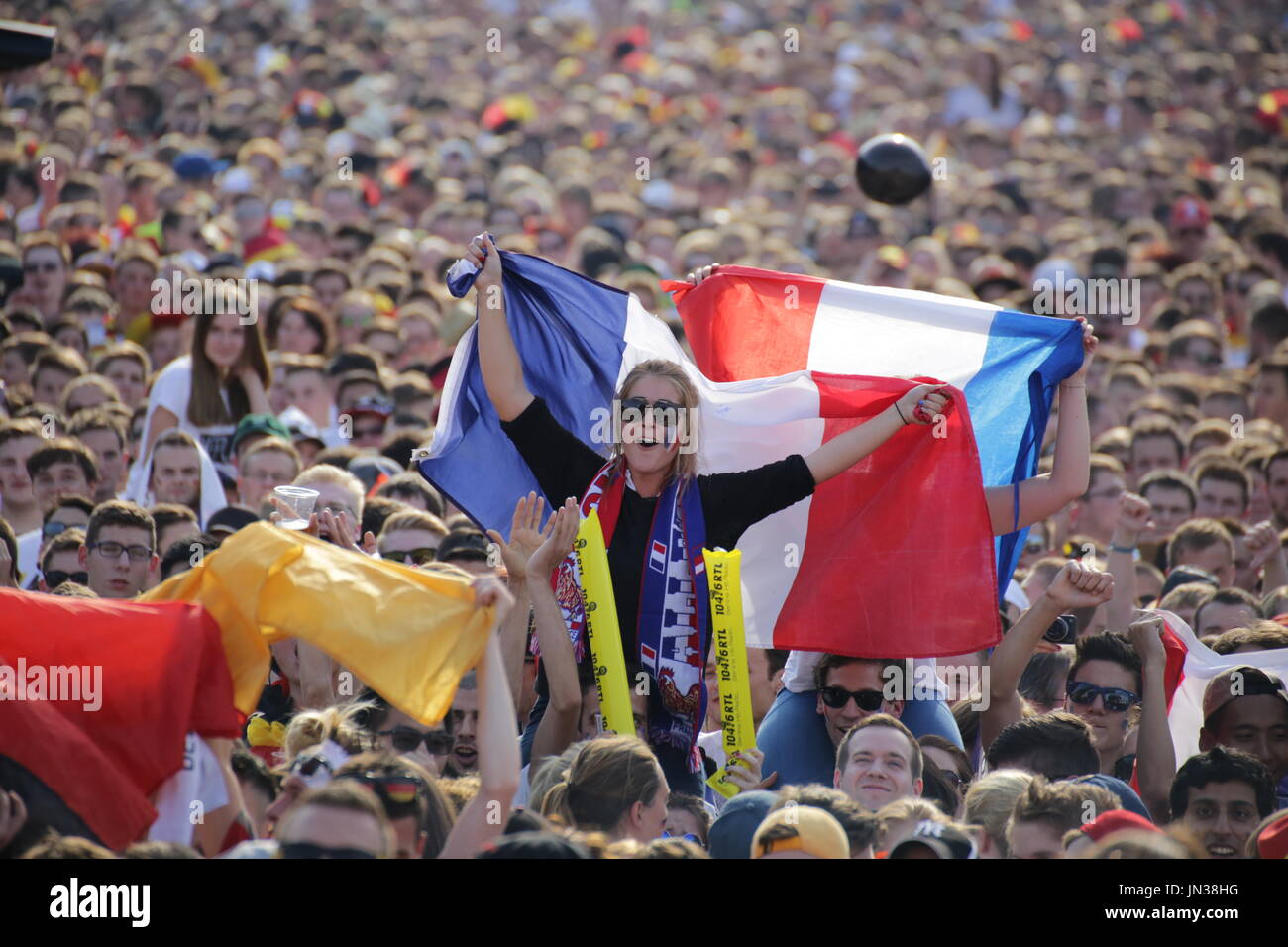 Fans watching FIFA Worldcup game Germany vs France at Fanmeile Berlin Stock Photo