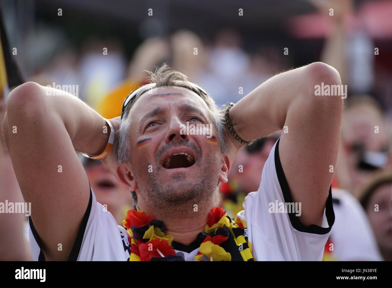 Fans watching FIFA Worldcup game Germany vs France at Fanmeile Berlin Stock Photo