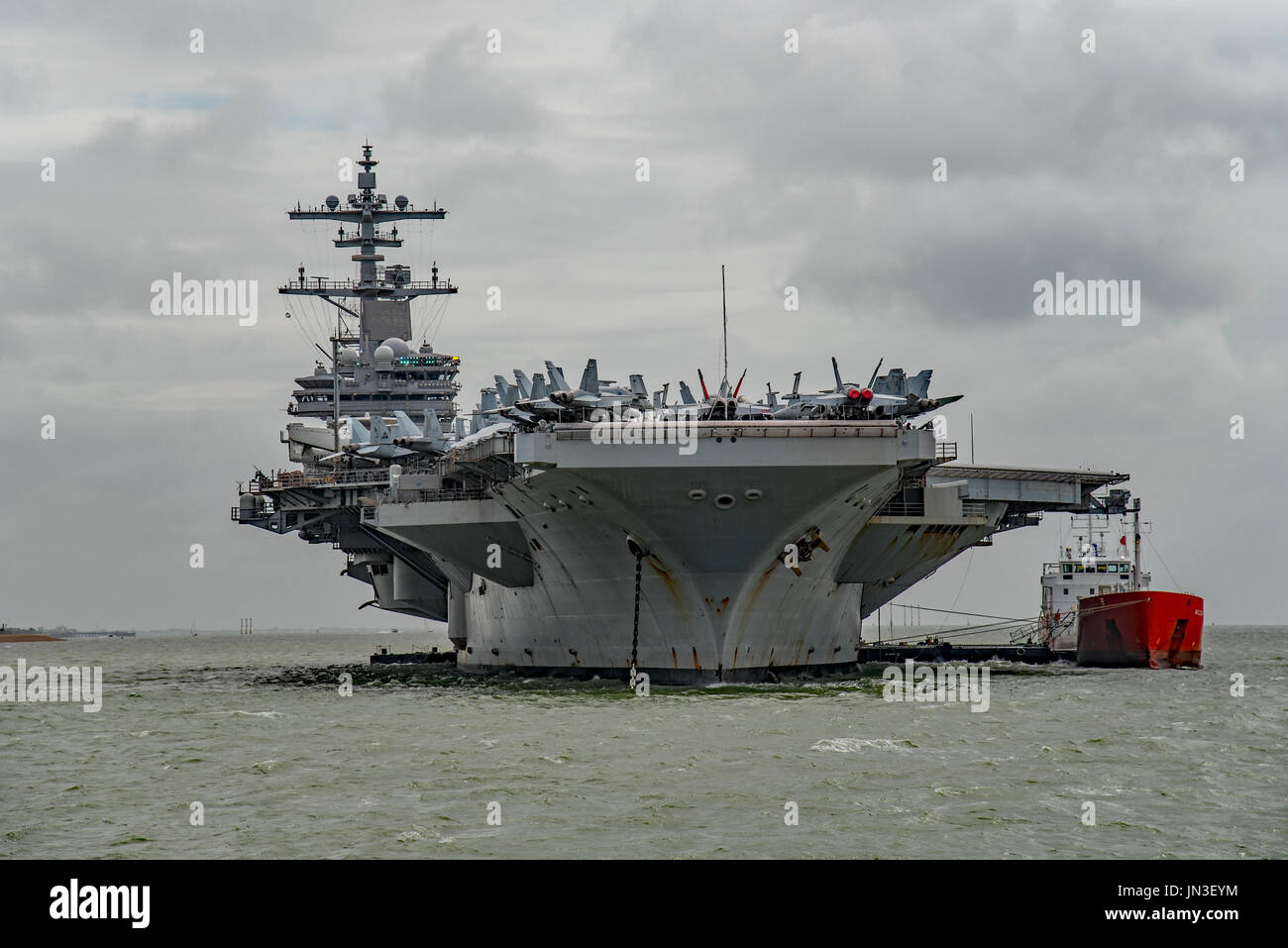 US Navy nuclear powered warship, the aircraft carrier USS George H W Bush on a visit to Portsmouth, UK by the United States Navy on 28/7/17. Stock Photo