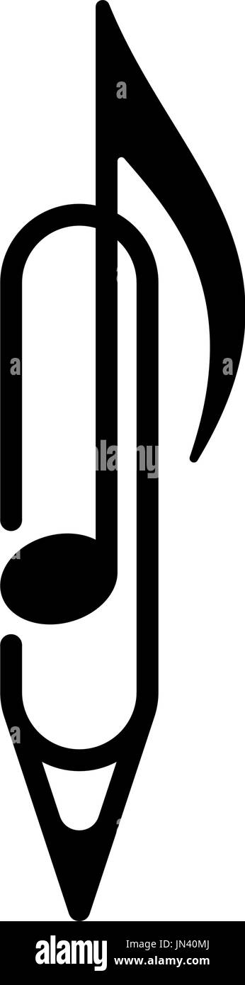 Logo design. Music note, pen, paper clip on white background. Vector illustration. Stock Vector