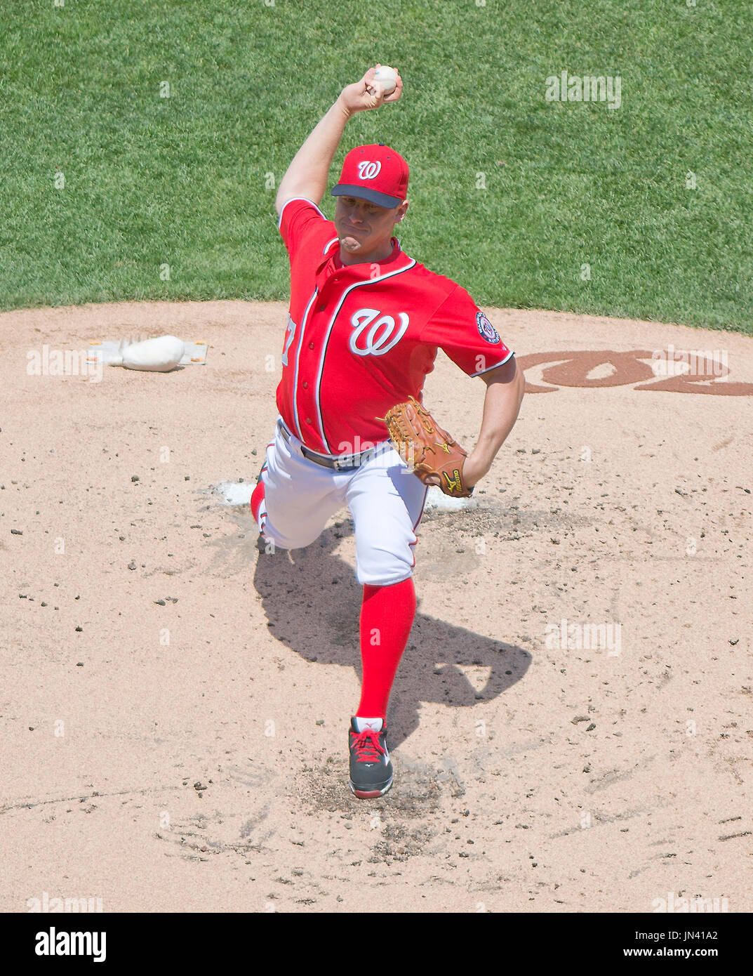 Washington Nationals pitcher Jordan Zimmermann (27) works in the second inning against the New York Mets at Nationals Park in Washington, DC on Sunday, May 18, 2014.   Credit: Ron Sachs / CNP (RESTRICTION: NO New York or New Jersey Newspapers or newspapers within a 75 mile radius of New York City) Stock Photo