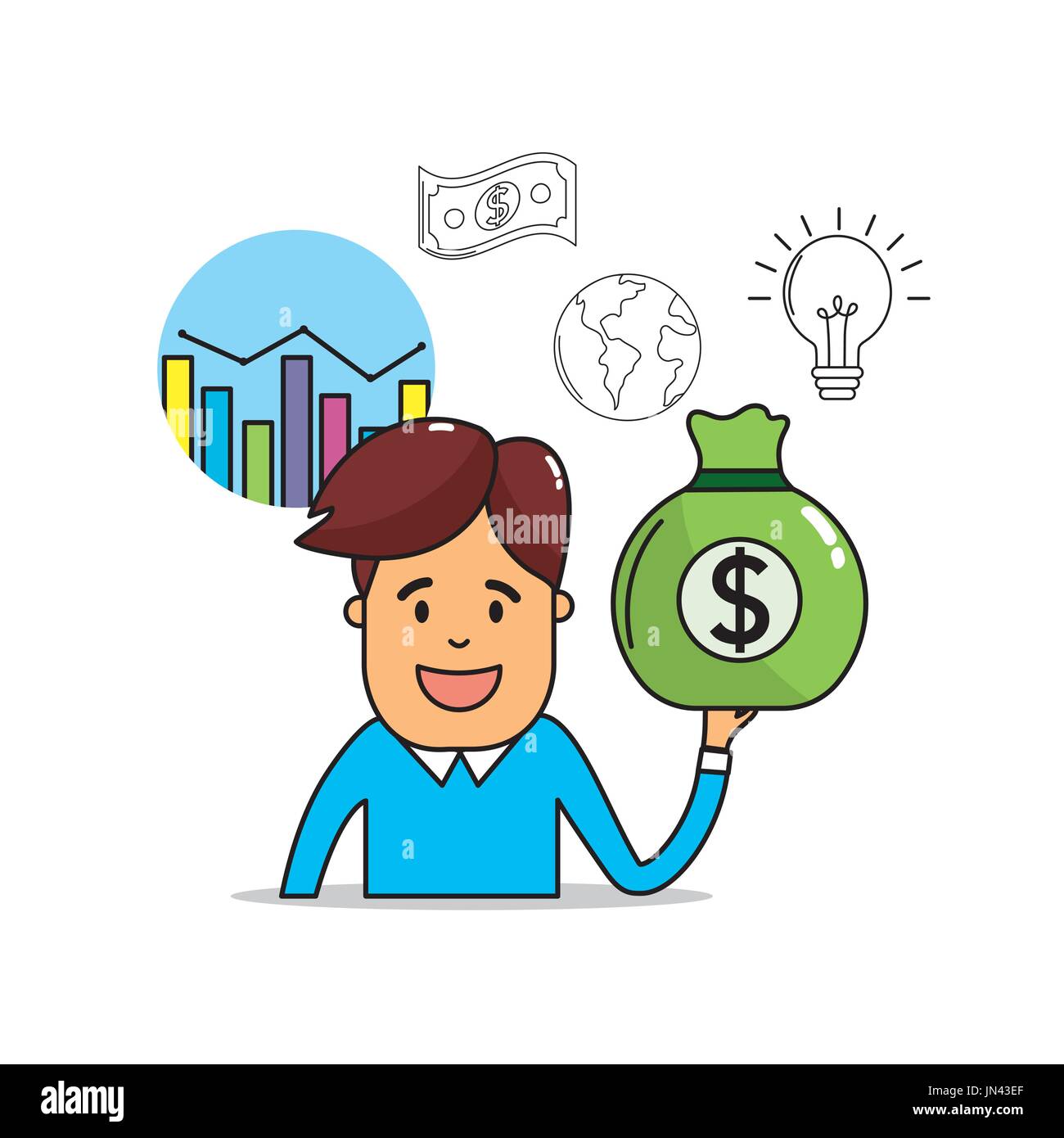 businessman with bag cash money in the hand and statistics bar Stock ...