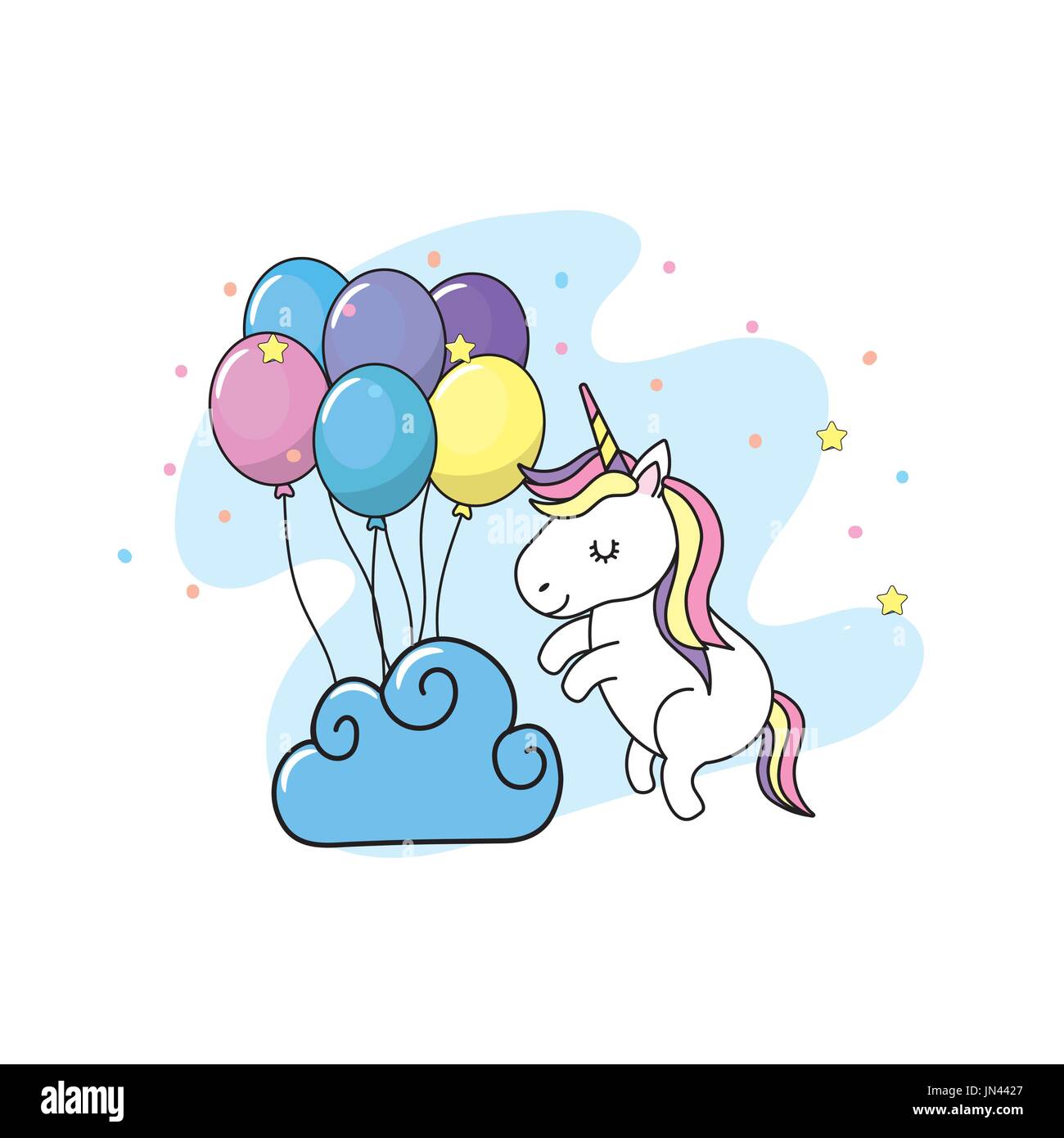 cute unicorn with balloons and clouds design Stock Vector Image & Art ...