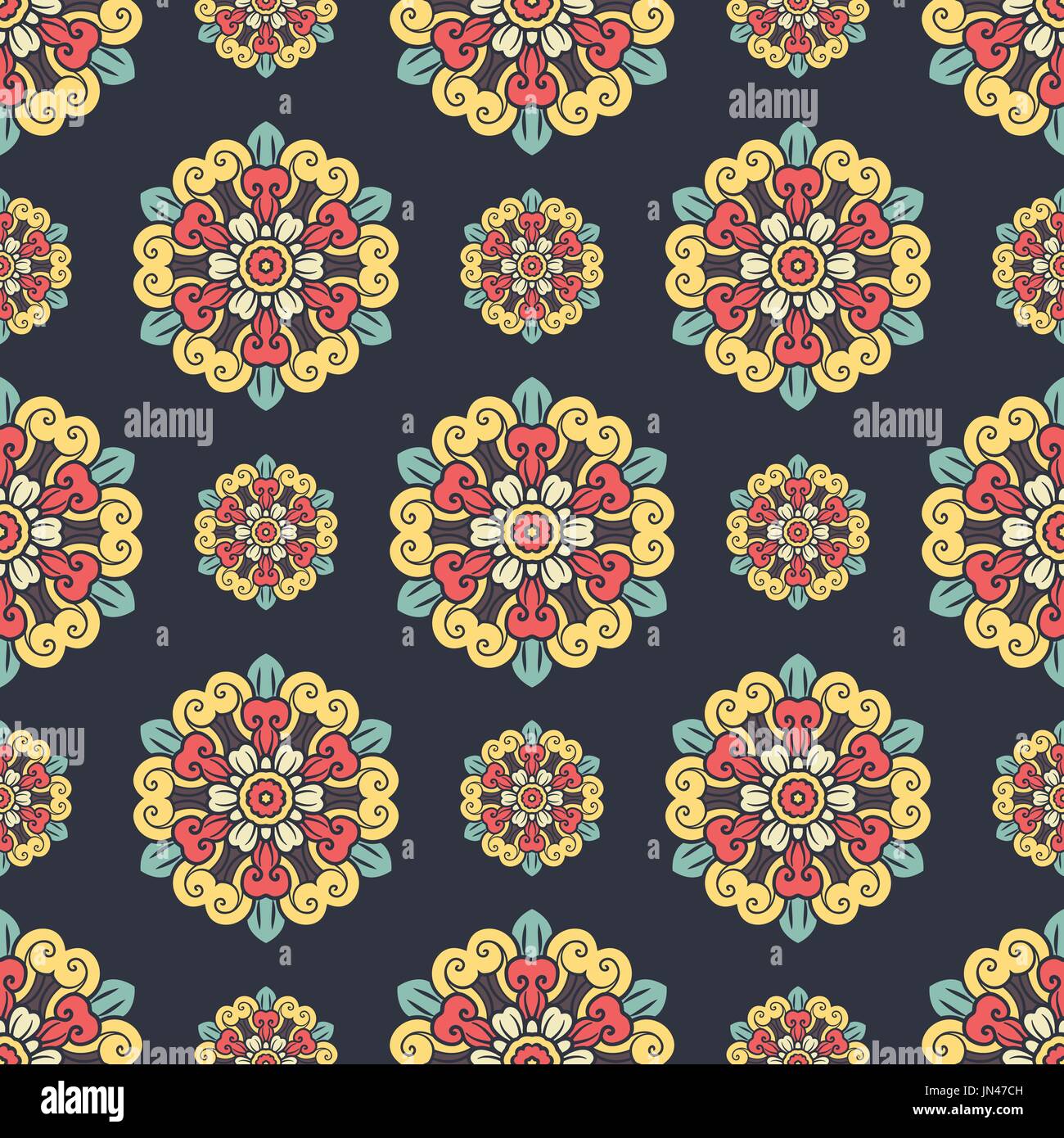 Mandala seamless pattern design with flat color style Stock Vector