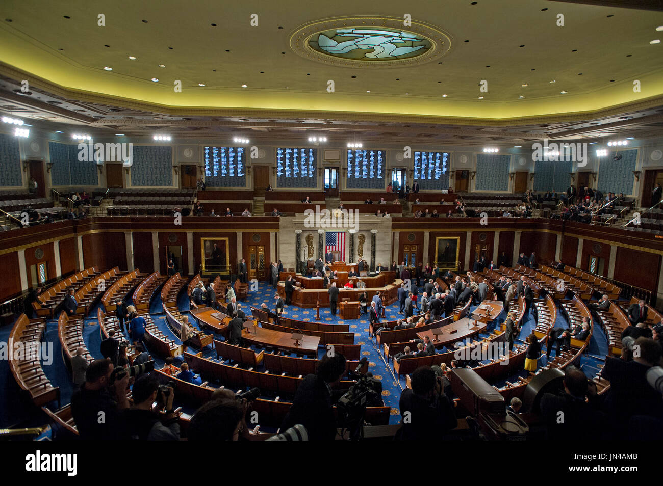 United States House of Representatives Chamber with the illuminated