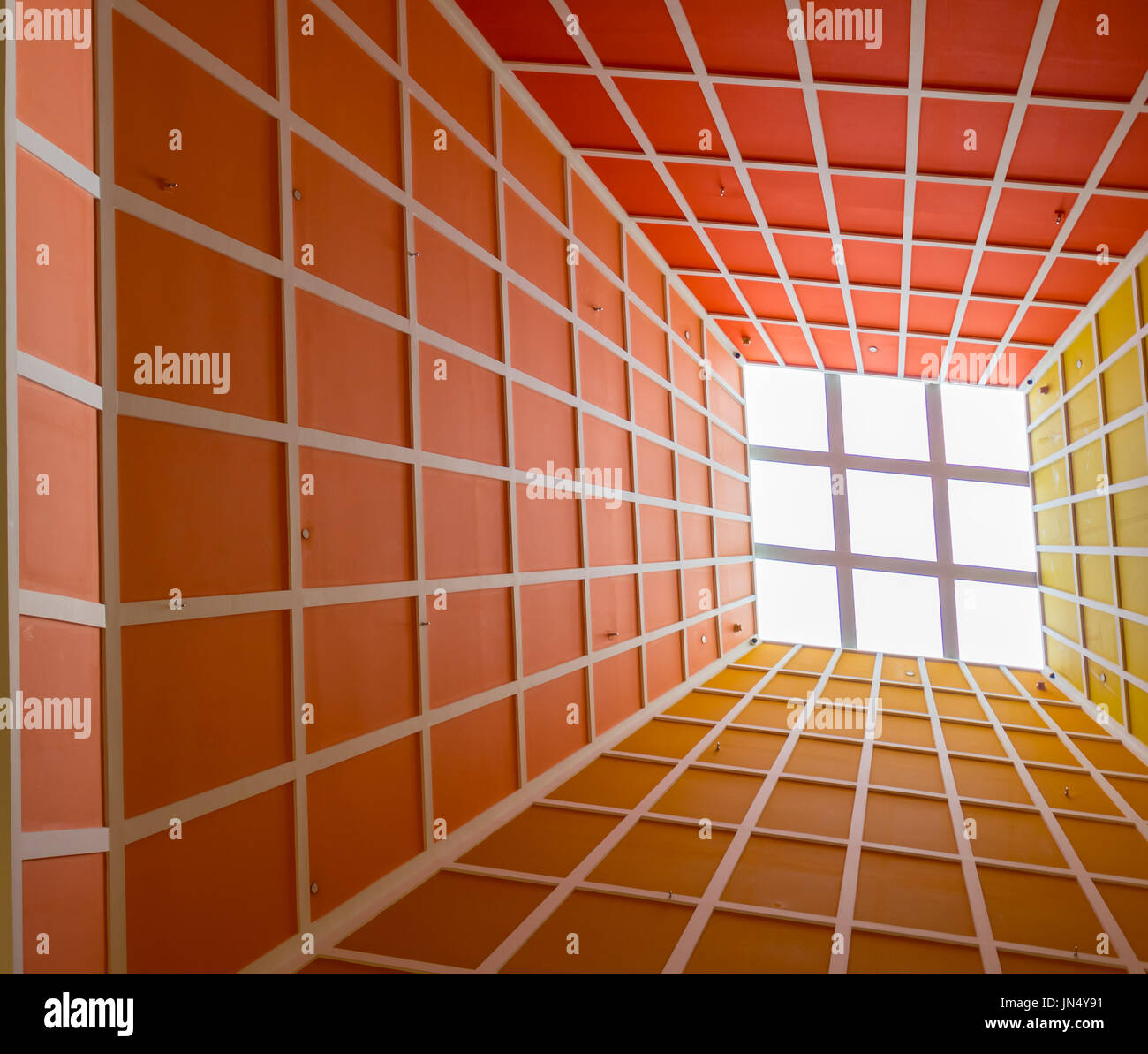 interior architectural design of squares and lattice lines with skylight Stock Photo