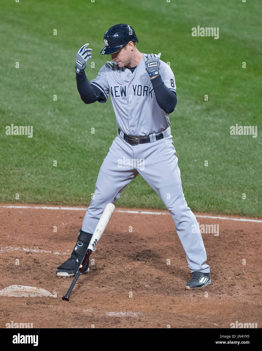 Pinch Bat New York Yankees pinch hitter Chase Headley (12) throws down his bat ...