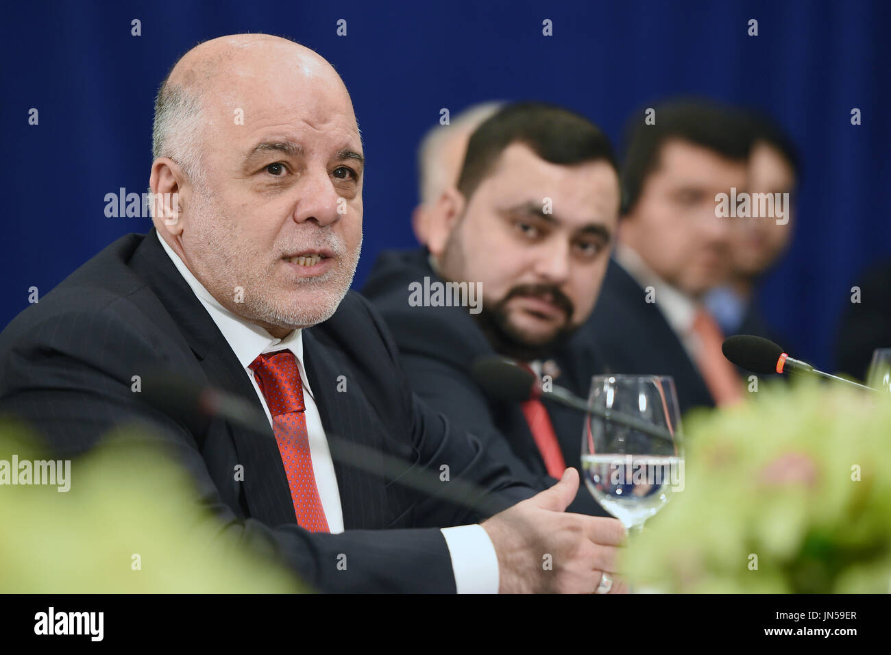 Prime Minister Haider al-Abadi of Iraq attends a bilateral meeting with ...